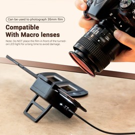 JJC Kit de luz LED para digitalización de fotos y películas con tiras de película de 35 mm y soporte para diapositivas, 10 niveles de brillo para montaje en zapatas, retroiluminación LED para