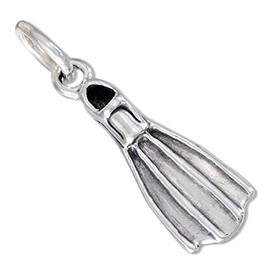 Treasure Island Charms Diver's Swim Fin Flipper Scuba Diving 3D 925 Solid Sterling Silver Charm Pendant Bracelet Jewelry Making Supply