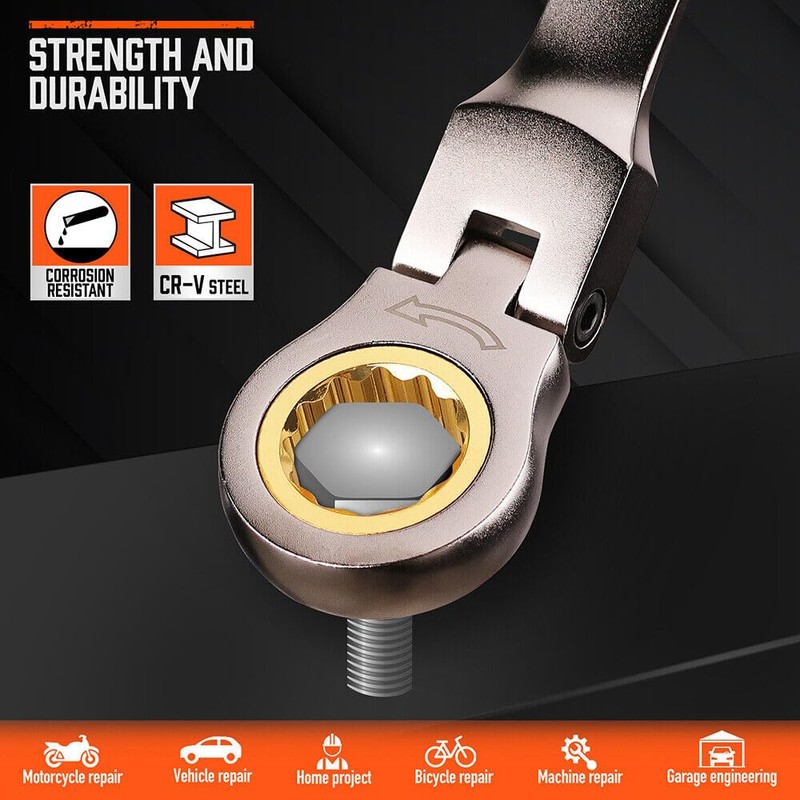 HORUSDY Flexible Head Ratchet Spanner, 17MM Metric Wrench Ratcheting Combination