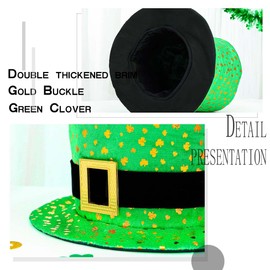 Bouory Big St Patrick's Day Hat Gold Buckle Hat Green Shamrock Headwear Irish Top Head Accessory for Adult