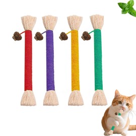 ZALAOR Natural Catnip Cat Chew Toys - 4 PCS Kitten Teething Toys - Cat Teeth Cleaning Rope for Plaque and Tartar Removal - Interactive Cats Chew Toy for Indoor Cats Stress Relief