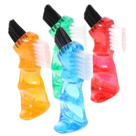 KOMBIUDA 4pcs Mini Portable Denture Brush Multi-functional Cleaning Tools for Partial Half and Full Dentures Lightweight Convenient Oral Care Brushes Blue Red Orange Green