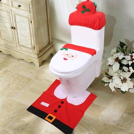 Cubierta De Inodoro Navidad, Navidad Papá Noel Baño Juego Juego De Tapa De Inodoro Para Decoración Juego De Baño 3 Piezas For Accesorios De Baño Navideña Casera