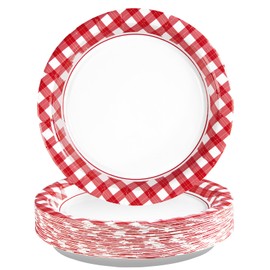 Grencian 100Pcs Red Gingham Paper Plates 7" Red and White Buffalo Checked Plaid Dessert Plates Disposable Gingham Party Supplies for Picnic Barbecue Baby Shower Birthday Party Decorations