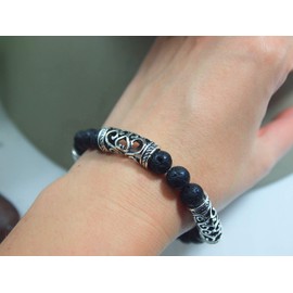 Aromatherapy Cuff Sterling Silver Bangles for Men Silver Aromatherapy Bracelet Sterling Silver Aromatherapy Bracelet Diffuser Bracelets for Women Bangle(Lava Rock+Sterling Silver)