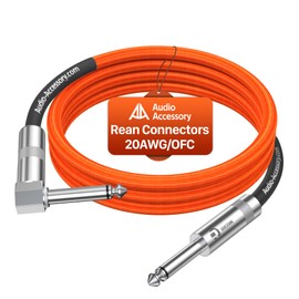 Right Angle Guitar Cable 6.6ft, Nylon Braided Kevlar-Reinforced, Neutrik REAN Connector, 20AWG 99.99% OFC 1/4 Instrument Cable, Dual Shielded Amp Cord for Fender Electric Guitar, Neon Orange