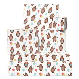 CENTRAL 23 Happy Birthday Wrapping Paper For Boys And Girl - 6 Sheets Eco Gift Wrap - Baby Animal Wrapping Paper - Cute Bear Print For Kids - Comes With Fun Stickers - Recyclable