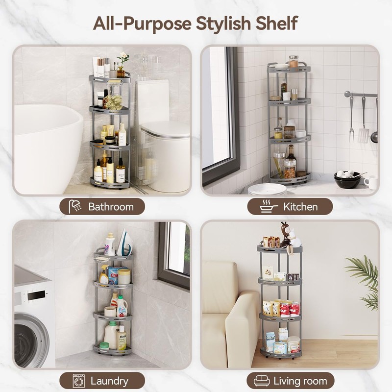 Binecer Corner Shower Caddy Stand, 4 Tier Standing Shower Organizer