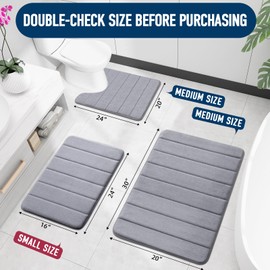 Colorxy Memory Foam Bath Mat 30x20, Ultra Soft and Absorbent Bathroom Rugs, Non-Slip, Machine Wash Dry, Thick Bath Rug Carpet for Bathroom Floor, Sink and Shower, Grey