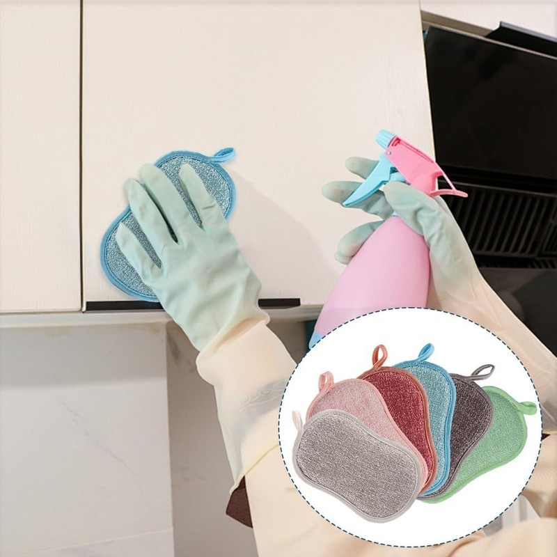 6PCS Reusable Sponges Kitchen Double-Side Microfiber Sponge Non Scratch Microfiber