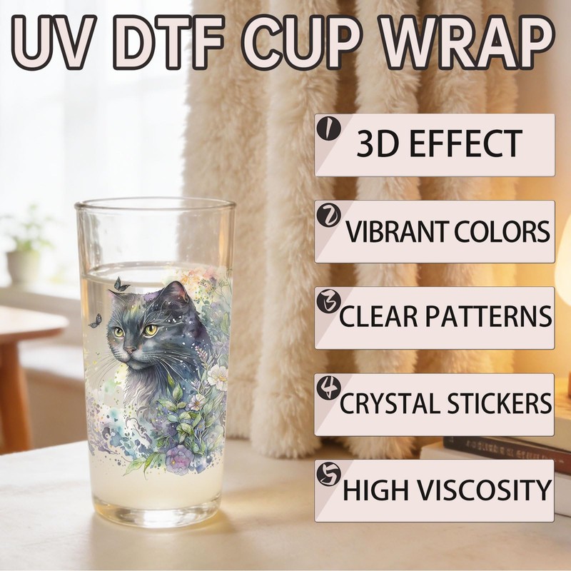 24PCS UV DTF Cup Wrap Stickers, Dreamy Cats Rub on