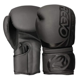 Reevo Training Boxing Glove - 12oz Black Eclipse Design with Vented Palm, Attached Thumb, Hook & Loop Closure Leather Gloves