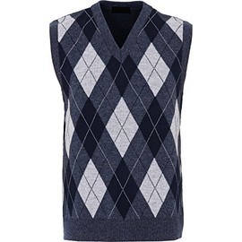 Guv'nors Mens Knitted Sleeveless Tank Top V Neck Knitted Slipover Diamond Pattern, Large, Navy Mix