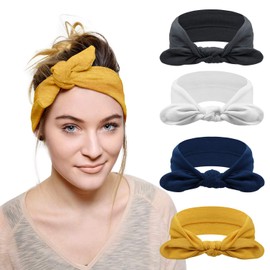 DRESHOW Pack of 4 Women's Headbands, Elastic Soft Headbands, Headband, Hair Band, Head Wrap, Cute Hair Accessories for Everyday, Yoga, Sports, Fitness
