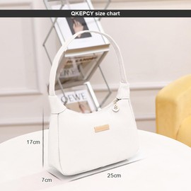 QKEPCY y2k Women's Shoulder Bag Vintage 90s Women's Shoulder Bag Leather Bag Small Mini Handbag Y2k Fashion Handbags for Women Zip Pocket, White