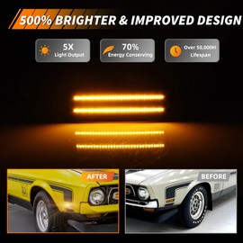 OFFKAT 2X Smoke Lens Amber LED Front Side Marker Lights For 1971 1972 1973 Ford Mustang