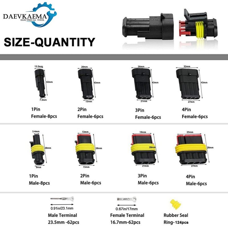 Daevkaema 352Pcs Waterproof Electrical Connector Terminals Automotive Electrical Wire Connectors