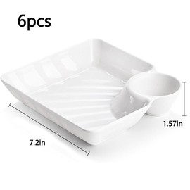 6Pcs Chip and Dip Serving Platter Set, Snack Plates with Dipping Sauce Compartment, Dumpling Plate with Dipping Saucer, Divided Party Trays Chip and Dip Serving Platter Set Sushi Plate