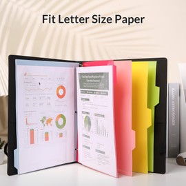 SKYDUE Clipboard Binder with Refillable Notepad, PU Clipboard Folder Includes 5 Dividers with 10 Pockets, Labels, 3 Ring Binder 1 Inch for School Office (Fit Letter Sized Paper)