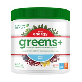 Genuine Health Genuine Health Greens+ Extra Energy, 30 servings,Superfoods, Antioxidants and Polyphenols for daily immediate energy or workout boost, Vanilla flavoured powder,444g