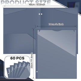 Henoyso 60 Pack 2 Pocket Folders with Clear Front Pocket 3 Hole Punched Plastic Heavy Duty Folders for 3 Ring Binder for 11 x 9 Inch Paper Holder Office Classroom(Navy Blue)