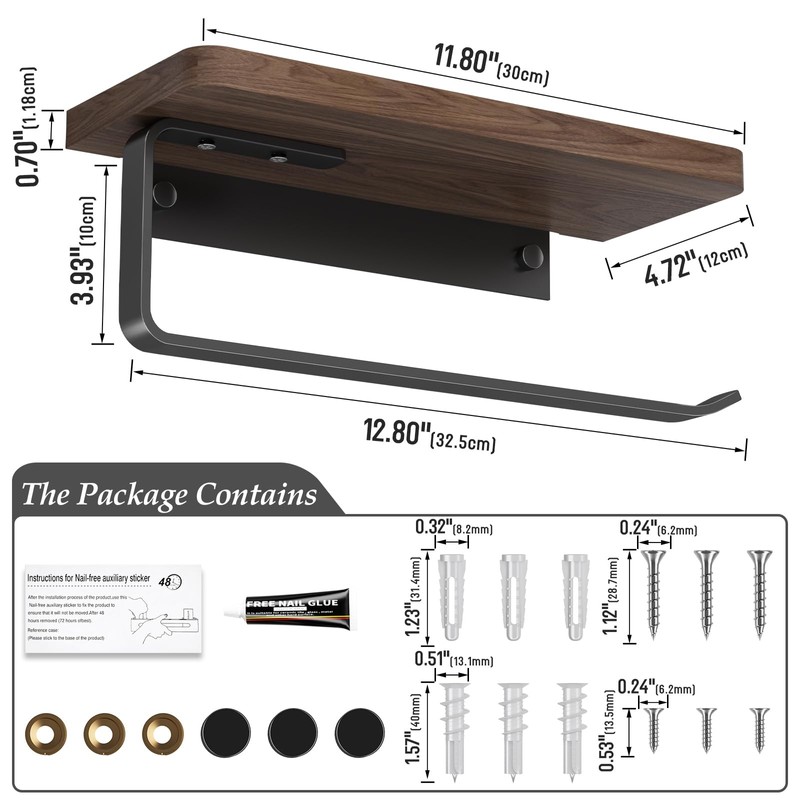 Danpoo Wall Mounted Paper Towel Holder with Natural Walnut Shelf,