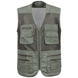 Locachy Men's Summer Outdoor Work Safari Hiking Travel Photo Fishing Vest with Pockets Army Green-Mesh L