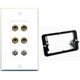 RiteAV 4 Port Banana 2 Speaker Binding Post 2 Coax Wall Plate - Bracket [White]