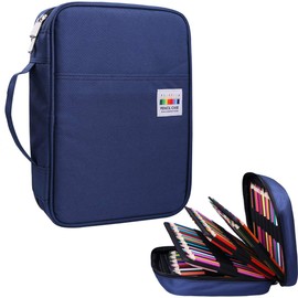 JAKAGO 220 Slots Colored Pencil Case Large Capacity Pen Holder for Student Artist Adult Girl Zipper Organizer Bag for Marker Highlighter Storage Case for School Office Sketch Supplies(Blue)