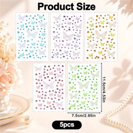 5 Sheets Colorful Butterfly Face Gems, Self-Adhesive Butterfly Gems