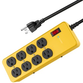 Heavy Duty Power Strip,Industrial Heavy Metal Case Surge Protector,8 AC Outlets,15Amp,2700 Joules,Protected' Indicator,14 Gauge Cord (Yellow, 6FT Length)