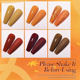 Born Pretty- Esmalte de uñas en gel para otoño e invierno Cozy Campfire Autumn Gel Polish Set Rojo Caramelo Naranja Marrón Calabaza Gel