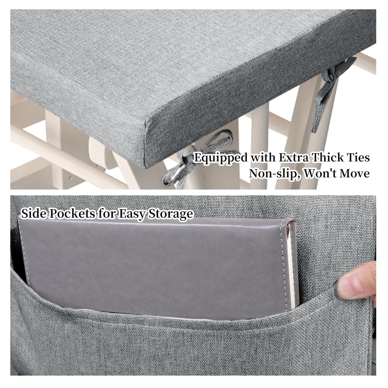 HOMBYS Glider Rocker Replacement Cushions with Storage Side Pocket,Linen-Like Fabric,
