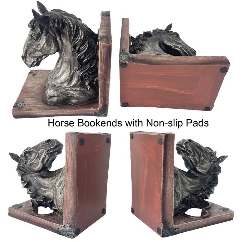 Rustic Horse Bookends Decorative Book Ends, 7.5" Resin Pair for
