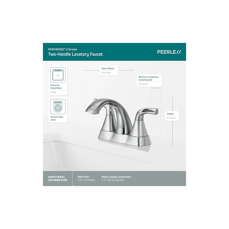 Peerless P2535LF Parkwood Two Handle Lavatory Faucet Centerset, Chrome