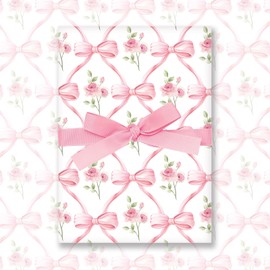 FYSUIMU 6 Sheets Flowers Wrapping Paper - Not Roll - Watercolor Pink Bow Gift Wrap Paper Folded Flat Coquette Bowknot for Valentine's Day Spring Birthday Baby Shower DIY Crafts, 19.7 x 27.6 Inch
