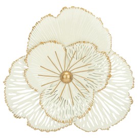 DILATATA 3 Pcs Metal Flower Wall Art Set 10 Inch Rustic Modern Floral Sculpture 3D Metal Flower Wall Hanging Accent for Indoor Living Room Bedroom Kitchen Bathroom Garden Patio Decor - White