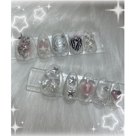 Y2K Silver Magnet Gel Handmade Nail Tips - Almond / Y2K 실버자석젤 수제네일팁 - 아몬드