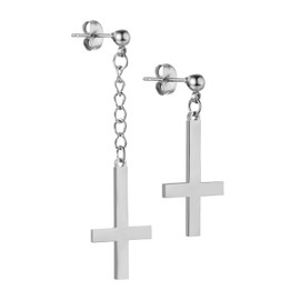 Mens Inverted Cross Earrings, Upside Down Cross Dangle Earrings, Gothic Jewelry for Men, Satanic Cross Earrings Clip On Piercing Earrings