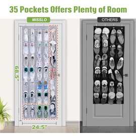 MISSLO 35 Clear Large Pockets Over The Door Shoe Organizer Sturdy Oxford Fabric Hanging Shoe Rack Closet Shoe Holder Hanger, Grey