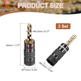 sourcing map 2 Pcs Banana Plugs, 8.5mm (5/16") Banana Plug Jack Socket, 4.3mm Gold Plated Speaker Banana Plug for Speaker Wire, Audio Equipment, Audio Cable Black