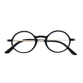 KoKoBin Ultra-thin flat anti-blue round reading glasses,unbreakable pocket-sized anti-glare glasses,Black 2.75