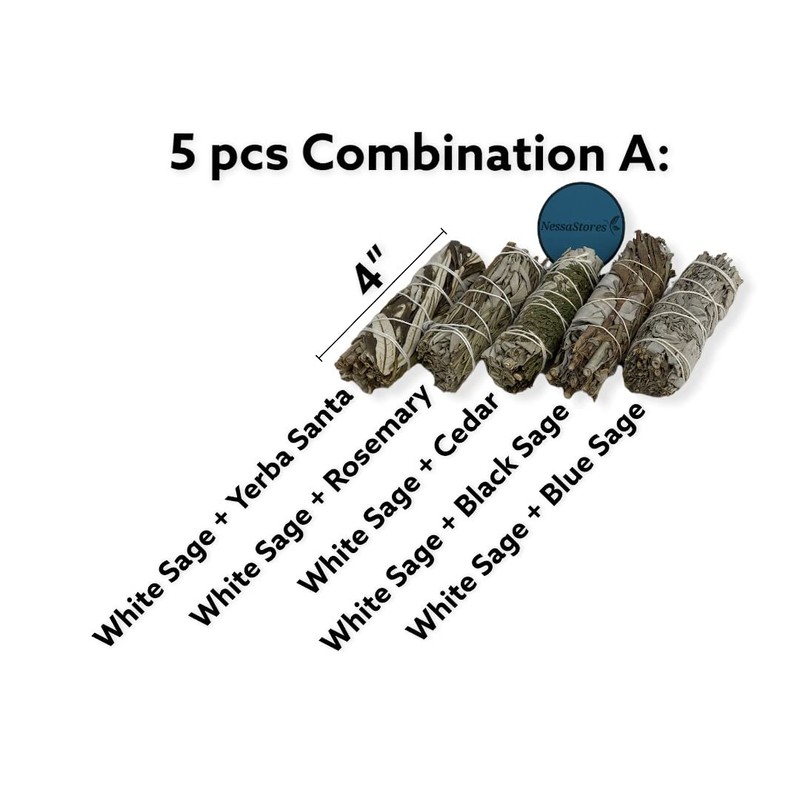 NESSASTORES - White Sage Mixture Smudge Sampler Kit 4" Bundles