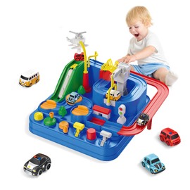 Basamou Car Toy Race Tracks from 3 4 5 6 Years Boys Girls Track Cars Toy Adventure Car Park Includes 4 Toy Cars, Gift for Boys Children (6 Buttons)