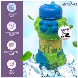 ClutterCut Collapsible Water Bottle for Kids, Foldable BPA Free Leakproof Silicone Bottle, Fun Fidget Toy Design, Portable Sports Kids Collapsible Cup, Perfect for Sports, School & Outdoor Activities