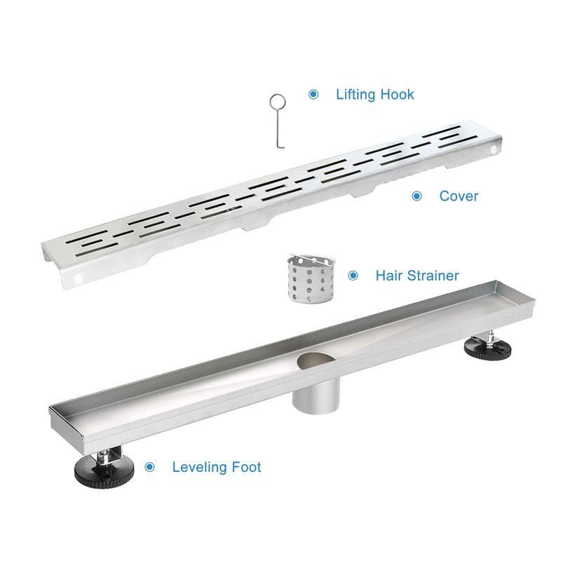 Elefloom Linear Shower Drain, Shower Drain 24 inch with Bar