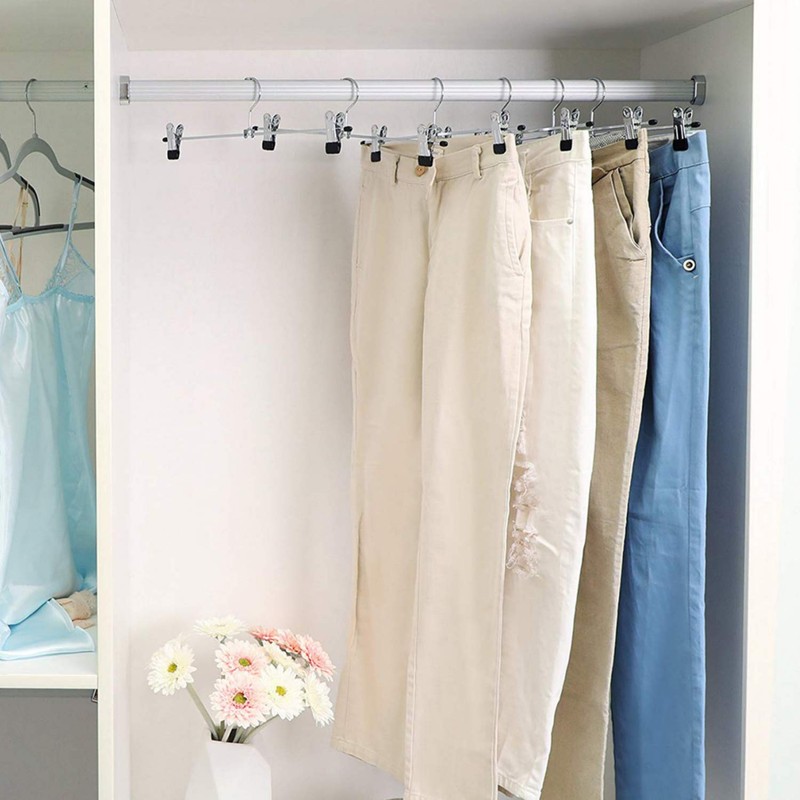 Trouser Hangers, 20 Pack Skirt Hangers with Adjustment Metal Grip