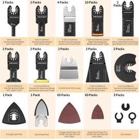 AMZWEI 154 Metal Wood Oscillating Tool Blade, Titanium Oscillating Saw Blades with Sandpaper, Quick Release Multi Tool Blades Kits for Dewalt Ryobi Milwaukee Rockwell Fein Makita | AMZWEI