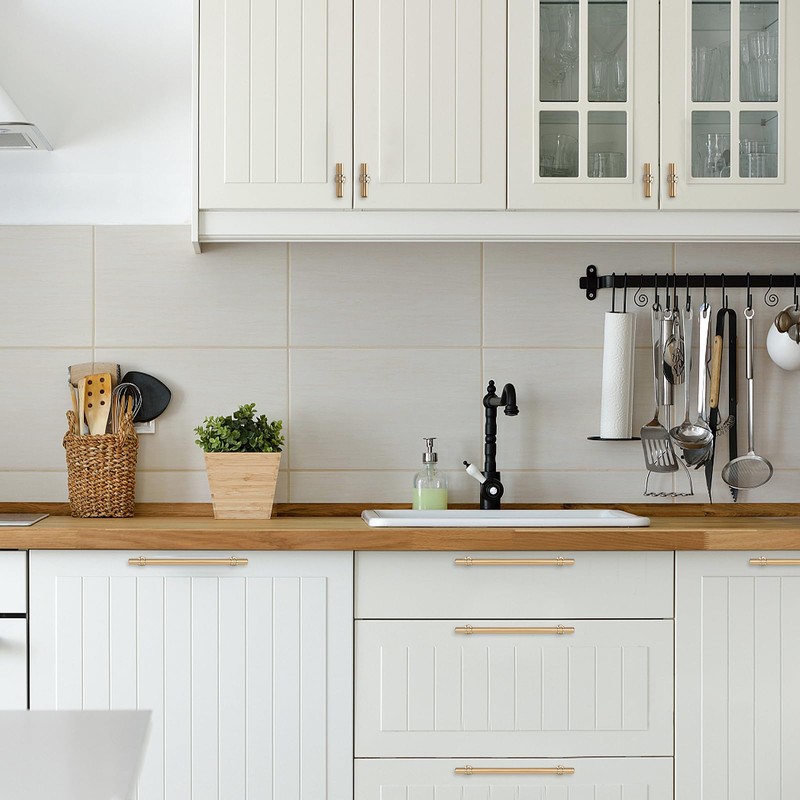 Haliwu 10 Pack Gold Cabinet Handles, Brushed Brass Cabinet Pulls