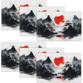 Juego de 6 manteles individuales de montaña asiática, tapete de paisaje para cocina, comedor, restaurante, 18 x 12 pulgadas